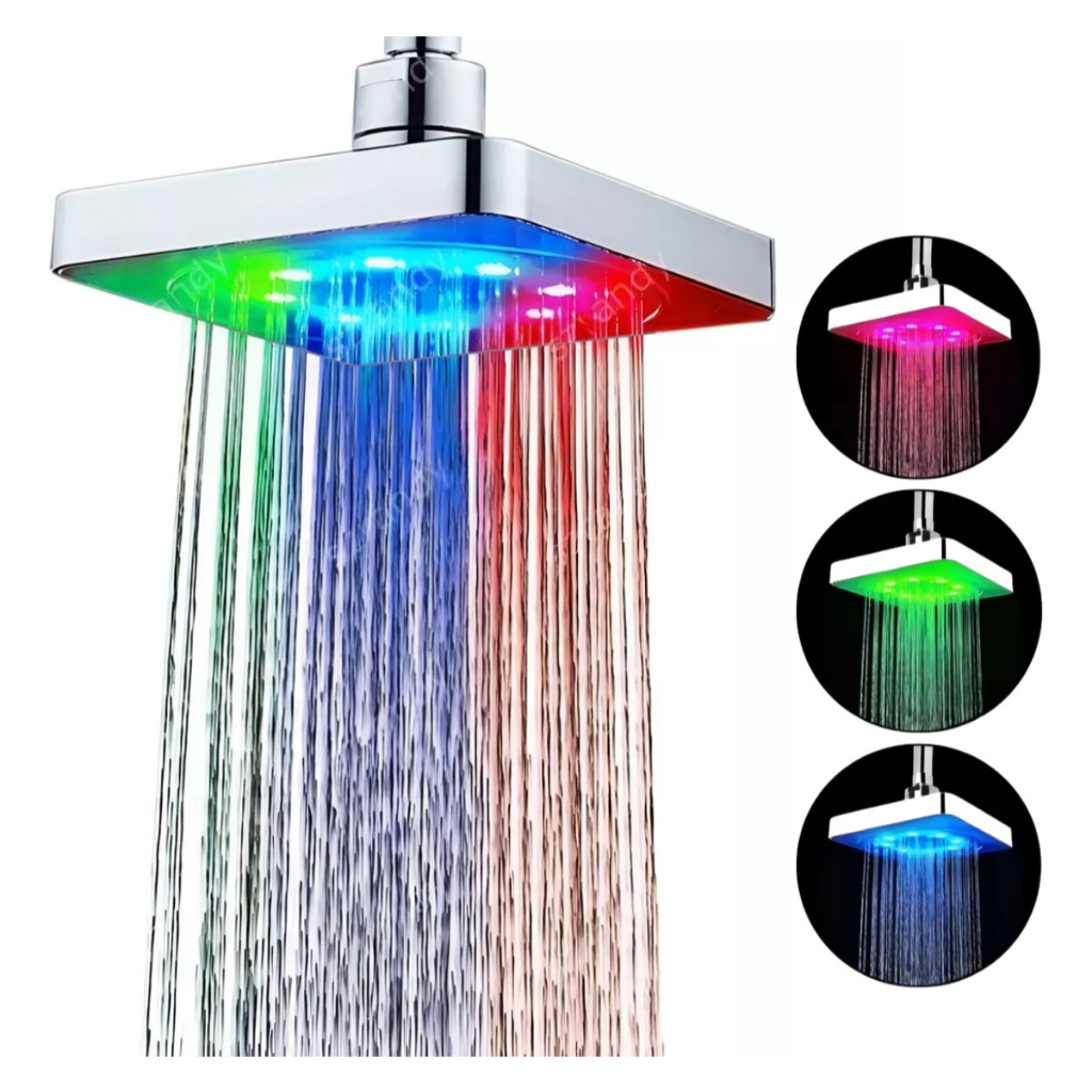 Ducha Chuveirão Quadrada Com Led Colorido Integrado Cromada