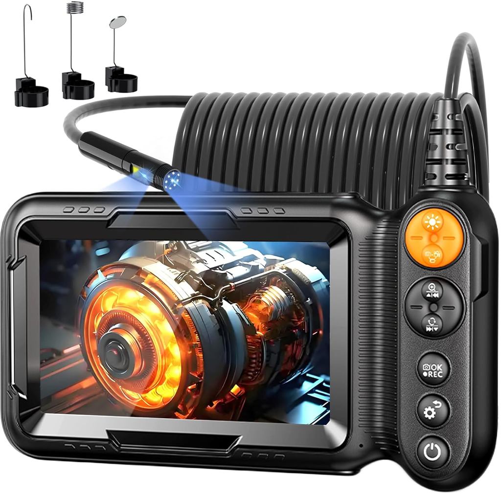 Câmera Endoscópica Daxiongmao com Luz, Borescope de Lente Dupla 1080p HD, Câmera Flexível à Prova d'Água IP67 – Ideal pa