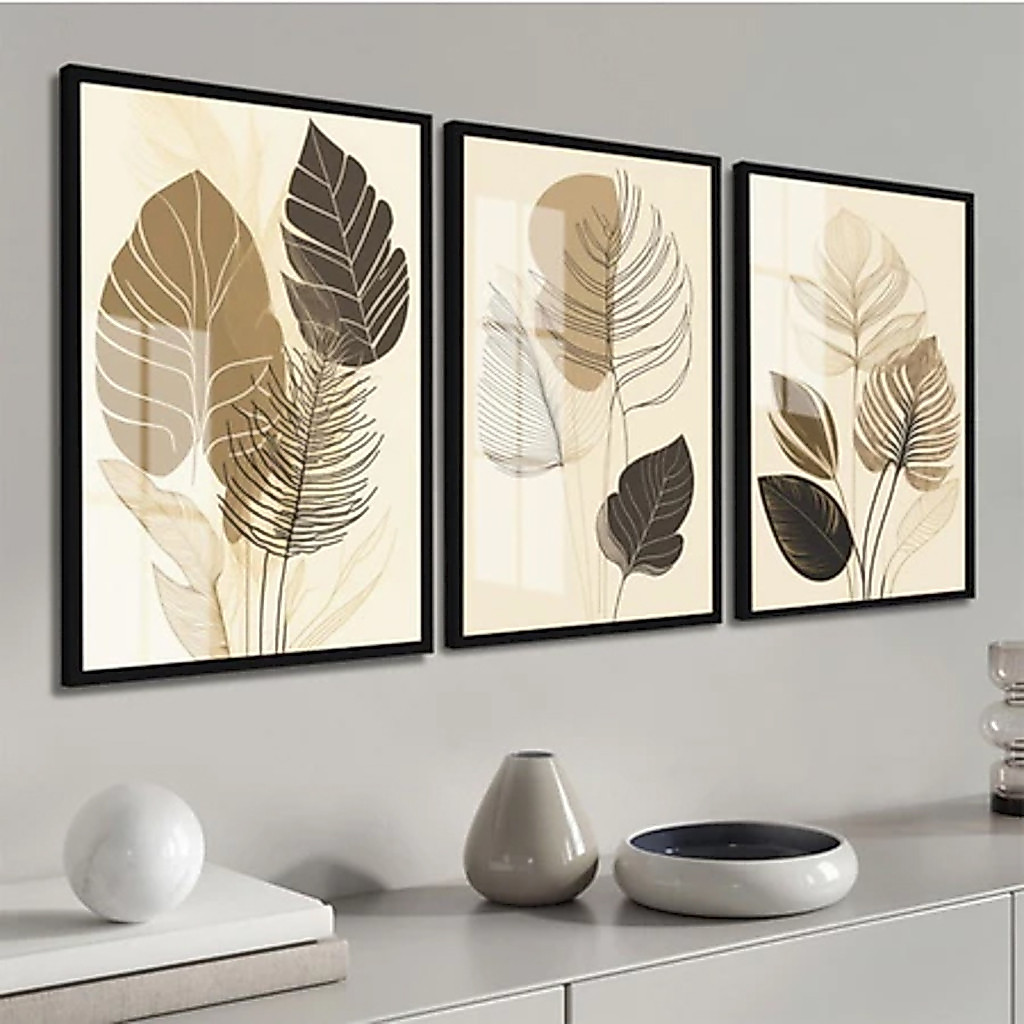 Kit of 3 Decorative Frames Kit 3 Quadros Decorativos Folhas Morandi Linhas Abstratas Minimalista Living Room Wall Decor