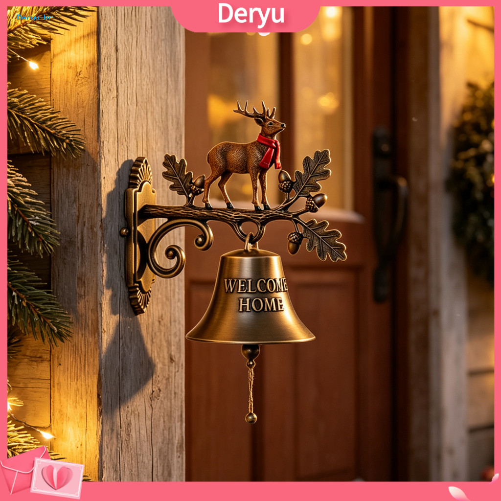 Decorative Doorbell for Home Wall Decoration Vintage Christmas Metal Resin Hanging Bell for Garden Patio Front Door Fest