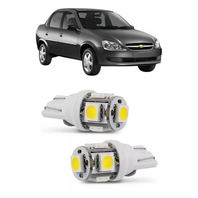 Par Lampada Pingo T10 5 LED Torre Corsa Classic Farol Teto Placa