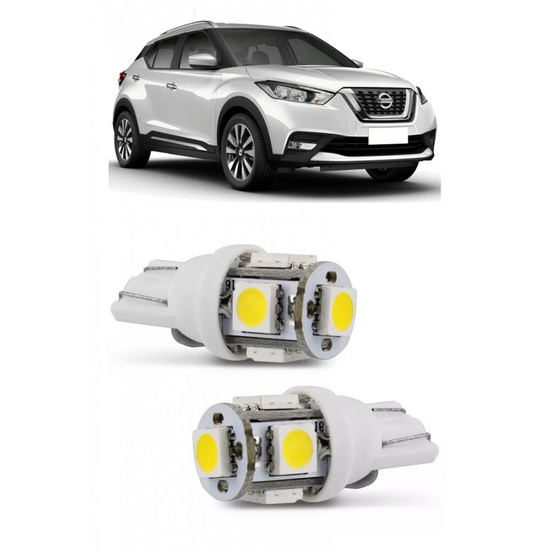 Par Lampada Pingo T10 5 LED Torre Kicks Farol Teto Placa