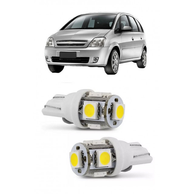 Par Lampada Pingo T10 5 LED Torre Meriva Farol Teto Placa