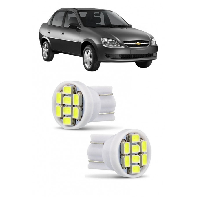 Par Lampada Pingo T10 8 LED Corsa Classic Farol Teto Placa 5w