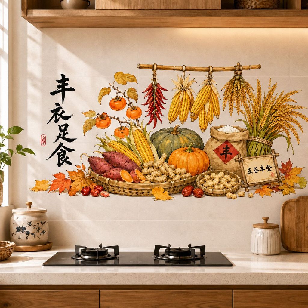 Adesivos À Prova De Óleo De Cozinha , Fogão De Colheita Abundante , Decalques De Parede D'água , Decoração De Restaurant