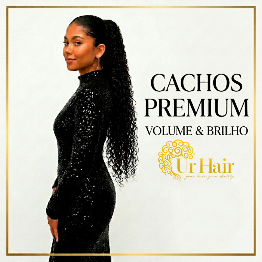 Aplique Rabo de Cavalo Cacheado 80cm UrHair Luna Fibra Bio Natural 190G Cabelo Premium Castanho Escuro