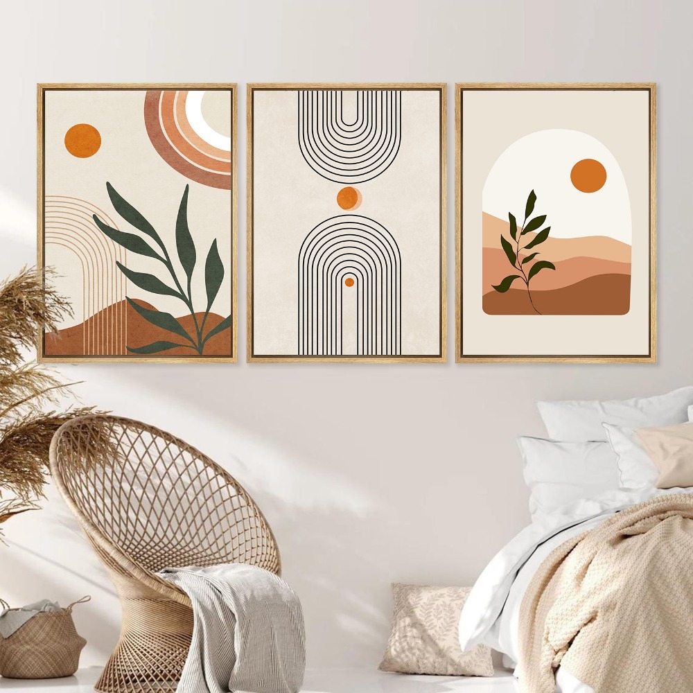Quadro Moderno abstrato Boho Poster, folha de planta geométrica, Wall Art, Living Room, Decoração Interior, 3Pcs