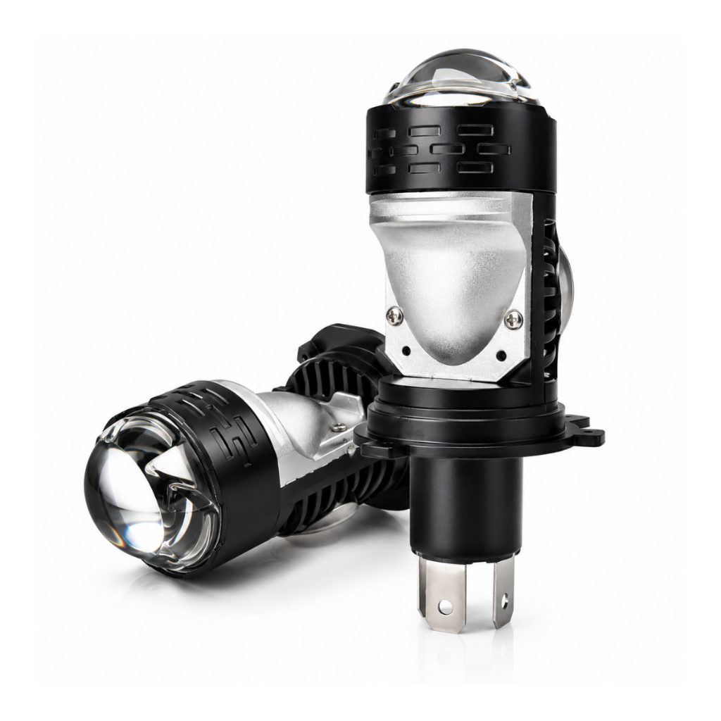 2PC Lâmpada H4 Bi-Led Mini Projetor Duplo Canhão Turbo 100W 6500K 12V 24V Moto Carro