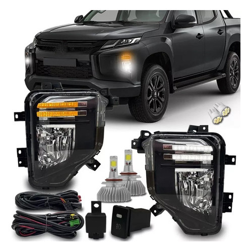 Kit Farol Milha Mitsubishi L200 2020/ 2021 Led Drl E Seta + Led 6k H11