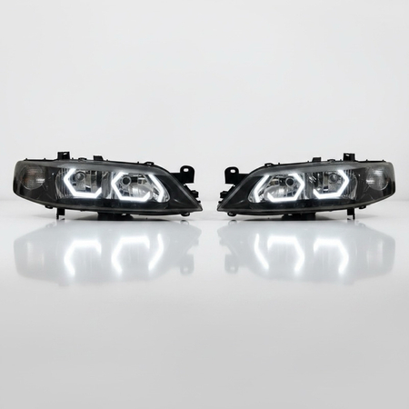 Farol GM Vectra 1999 a 2005 Personalizado com Angel Eyes LED DRL Máscara Negra Novo Ambos Lados