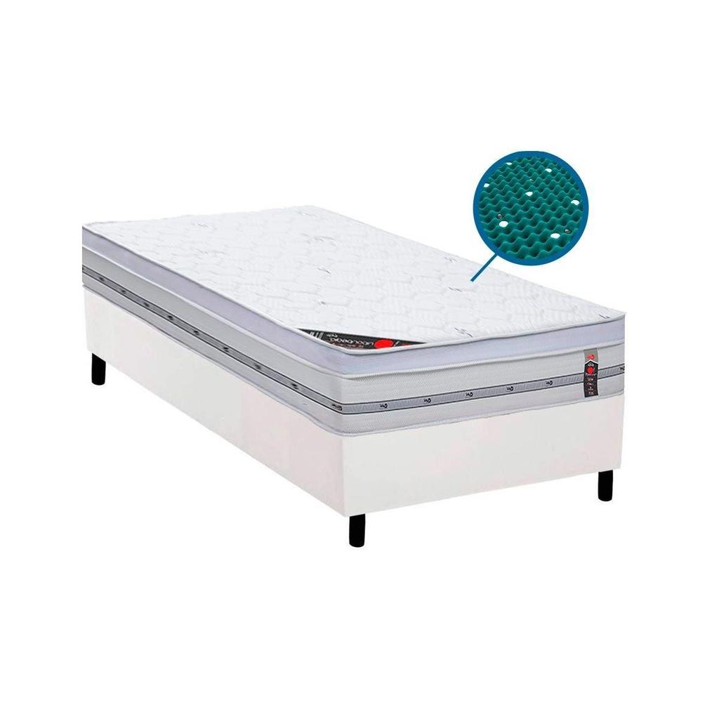 Cama Box Solteiro: Colchão c/Vibro Massagem Castor Pocket Magnético Gold Star + Base CRC Courano White(88x188)