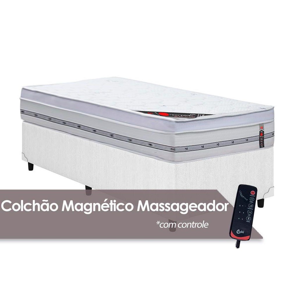Cama Box Solteiro:Colchão c/Vibro Massagem Castor Pocket Gold Star Niponpedic Magnético+Base CRC Courano White(88x188)