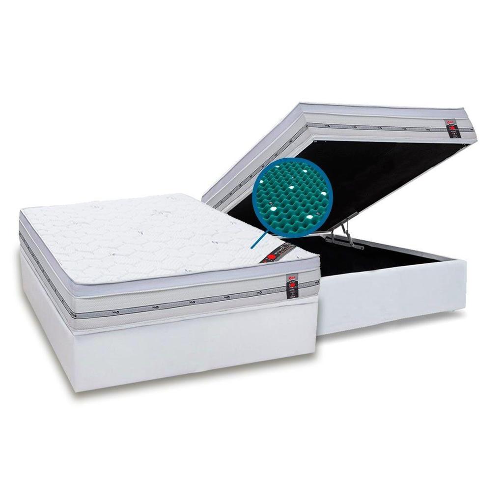 Cama Box Baú Casal: Colchão Molas Castor Pocket Gold Star Magnético + Base CRC Courano White(138x188)