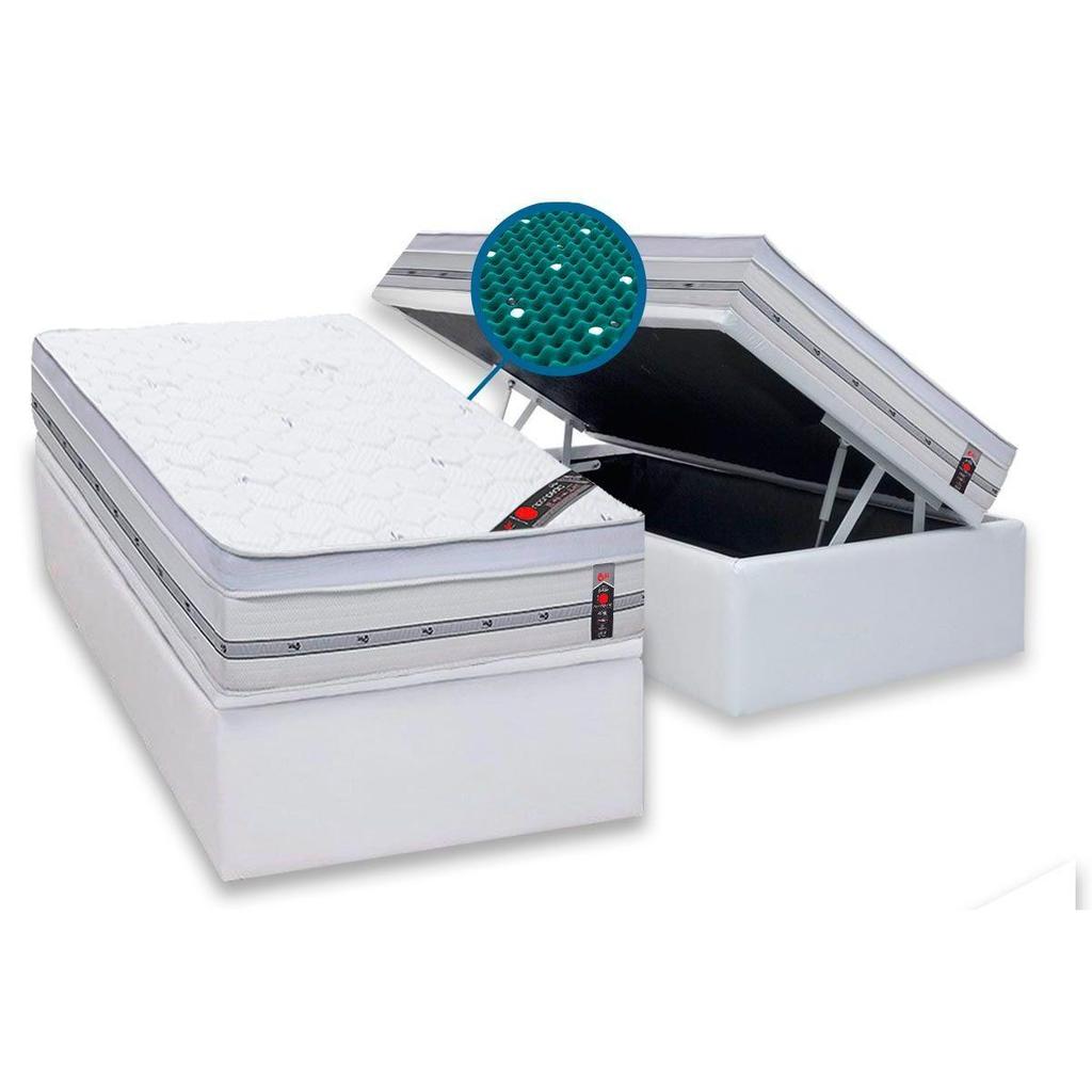 Cama Box Baú Solteiro: Colchão Magnético Castor Pocket Gold Star + Base CRC Courano White(88x188)