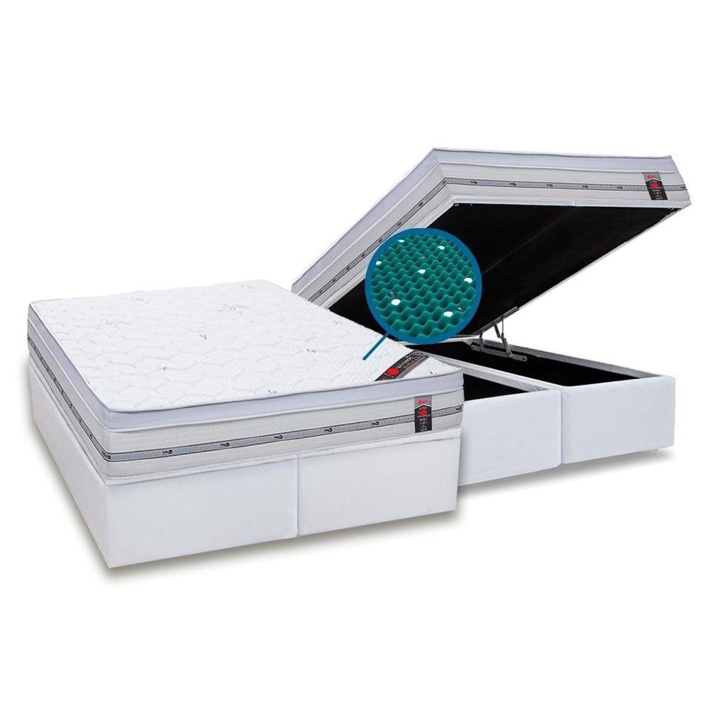 Cama Box Baú Queen: Colchão Magnético Castor Pocket Gold Star + Base CRC Courano White(158x198)