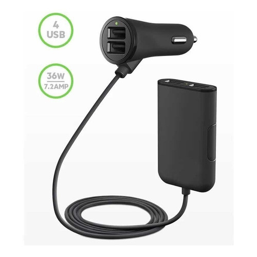 Carregador Carro Veículos 4 Portas Usb 7.2 Amp 36w Uber Taxi