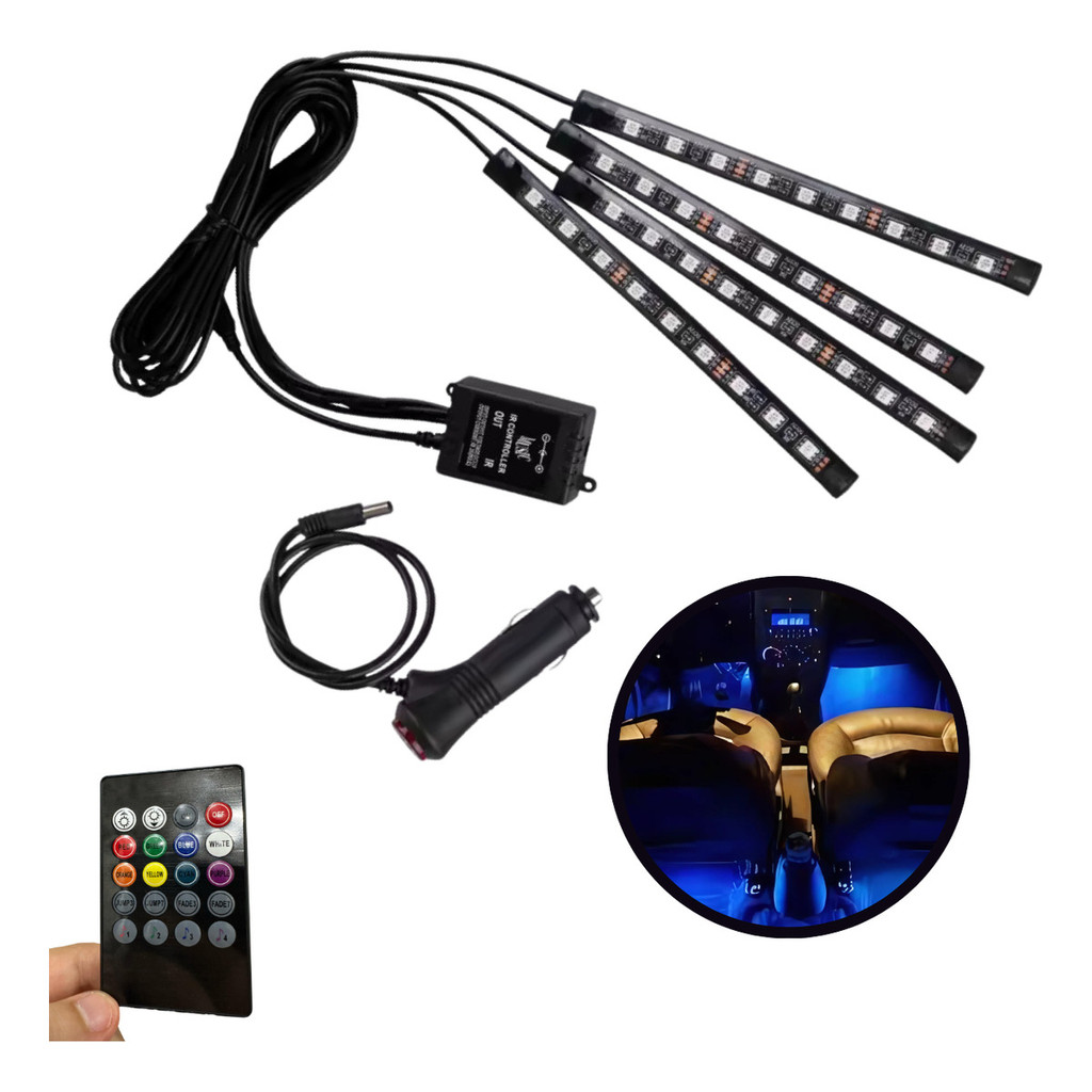 Led Neon Rgb Luz Interno C/controle Acessórios Carro Tuning