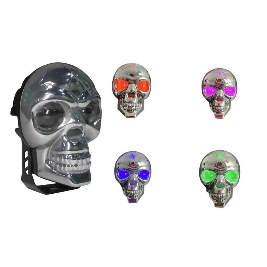 FAROL AUXILIAR LED FORMA CAVEIRA LUMINOSO RGB 12V/24V ALUMÍNIO CROM
