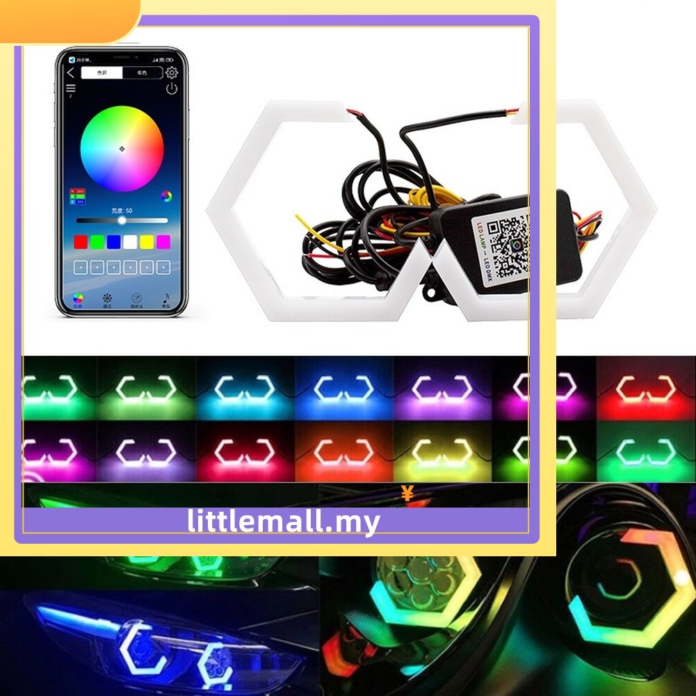 [LLMA] Para Carro Geral LED Anel Farol RGB Colorido Hexagonal Controle De Aplicativo DRL