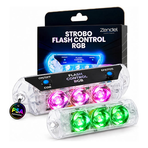 Kit 2 Strobo Led Rgb Zendel 7 Cores 8 Efeitos Automotivo 12v
