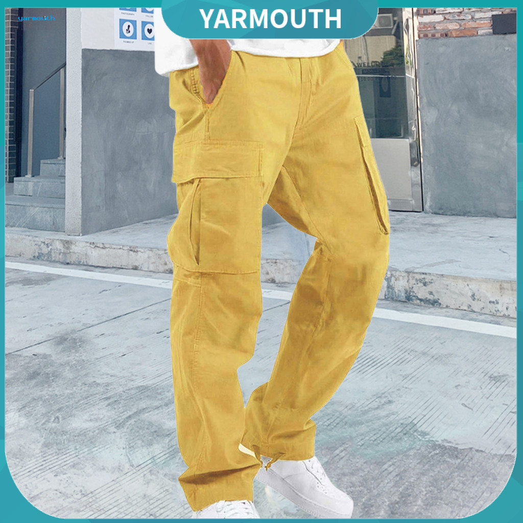 Men Sweatpants Men's Cargo Pants Multi-pocket Drawstring Elastic Waist Adjustable Leg Plus Size Loose Fit Solid Color Ou
