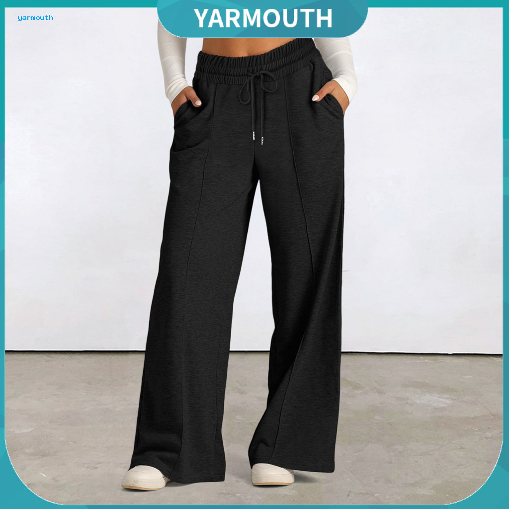 Women Sporty Pants Wide-leg Women’s Elastic Mid-rise Sweatpants with Adjustable Drawstring Wide Leg Jogger Loose Fit Y