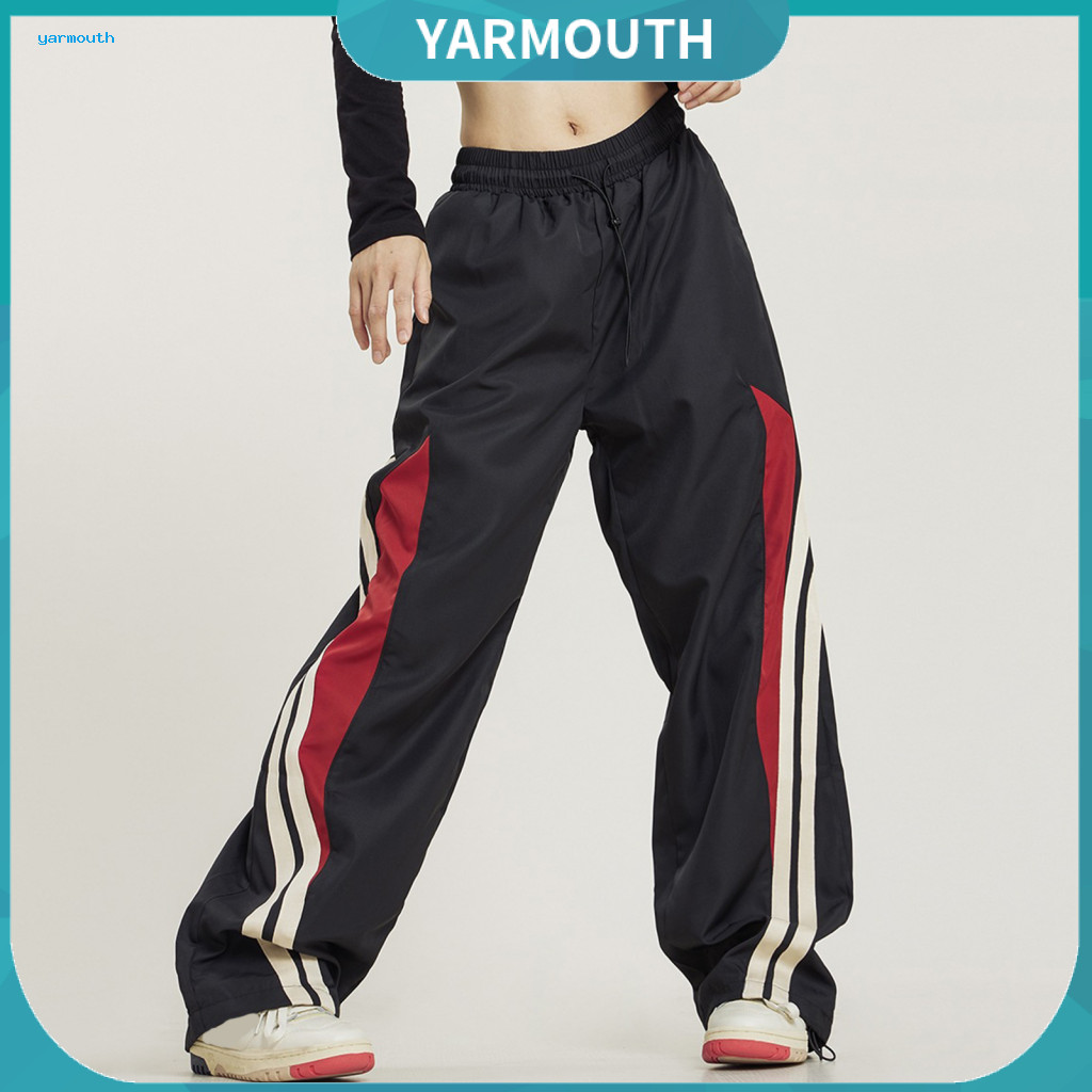 Women Pants Wide-leg Trousers Women’s High Waist Elastic Drawstring Vertical Stripe Sport Adjustable Retro Street Styl