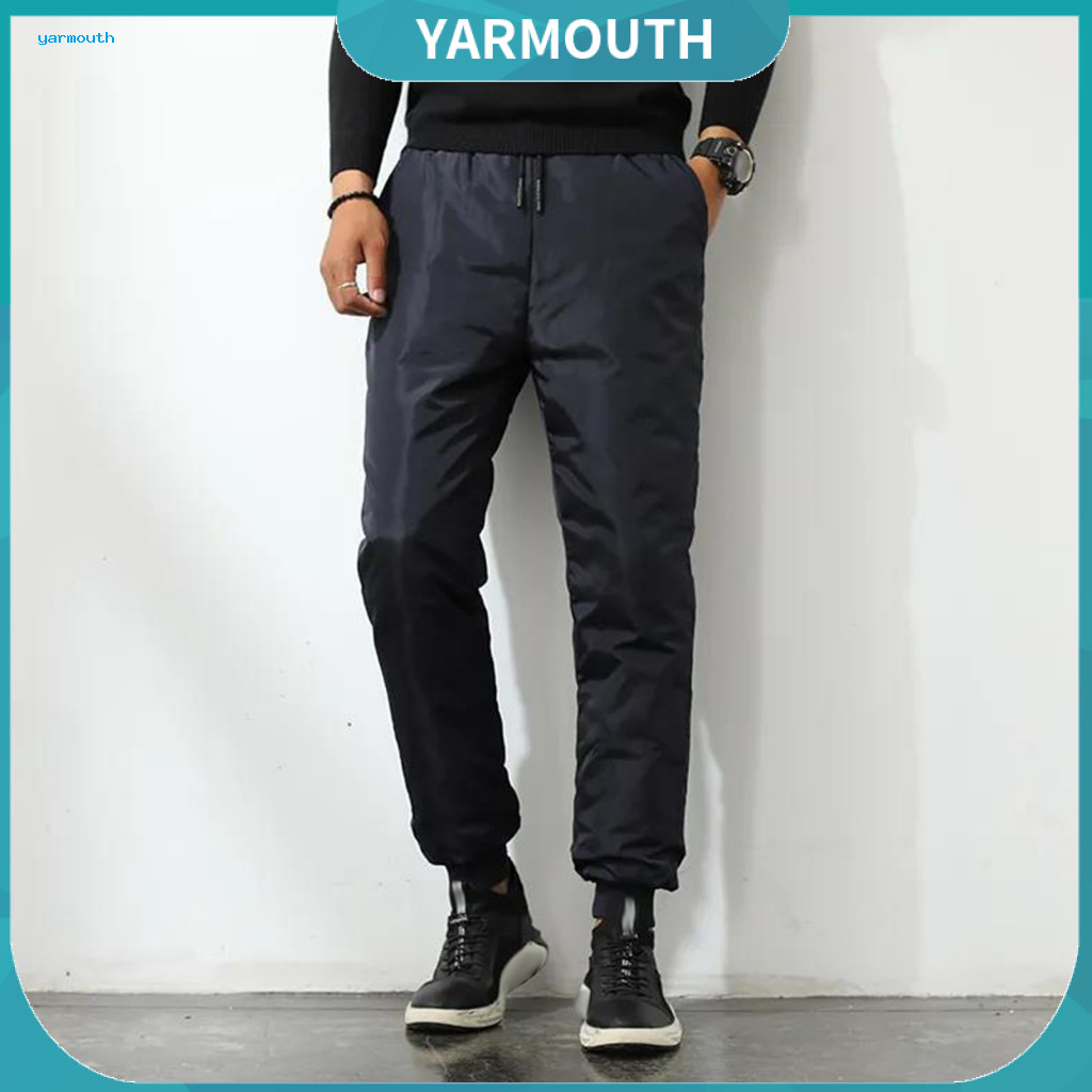 Adjustable Laces Thermal Pants Men Fleece Trousers Winter Men’s Waterproof Padded Thick Warm Windproof Down Elastic Wa