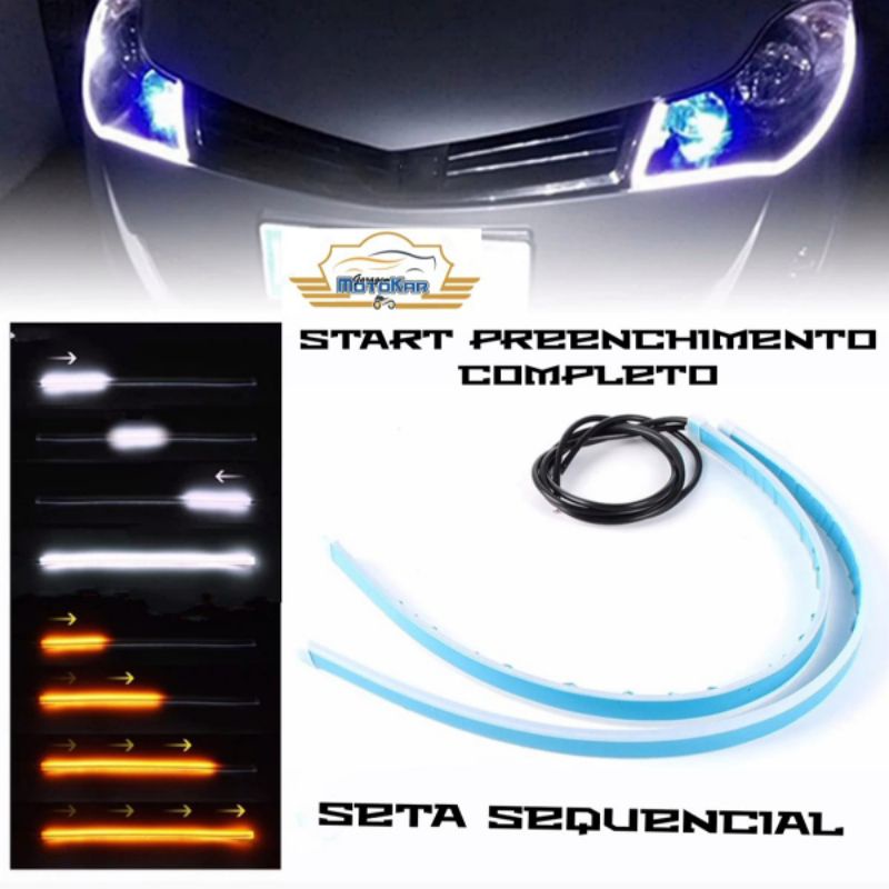 Fita Sequencial Tuning com Efeito Start Ghosting e Seta Sequencial 30w 150 LEDS 60cm 12V Flexível Farol Drl Luz Diurna