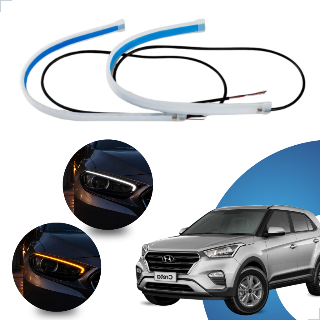Kit Fitas Led DRL Farol + Seta 12v 45cm Creta 2016 2017 2018 2019 2020 2021 2022 2023