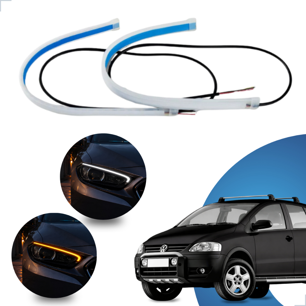 Kit Fitas Led DRL Farol + Seta 12v 45cm CrossFox 2008 2009 2010 2011 2012 2013 2014
