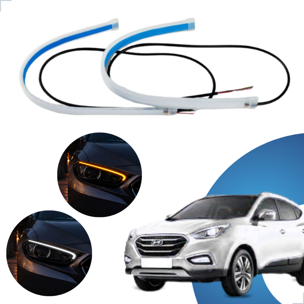 Kit Fitas Led DRL Farol + Seta 12v 60cm ix35 2010 2011 2012 2013 2014 2015 2016 2017 até 2022