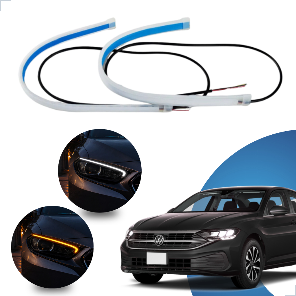 Kit Fitas Led DRL Farol + Seta 12v 45cm Jetta 2011 2012 2013