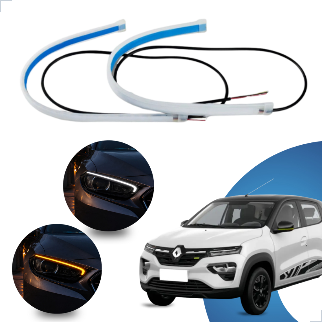 Kit Fitas Led DRL Farol + Seta 12v 45cm Kwid 2017 2018 2019 2020 2021 2022 2023