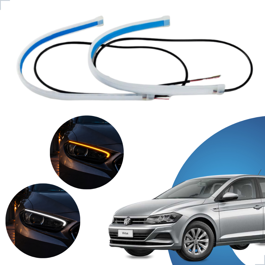 Kit Fitas Led DRL Farol + Seta 12v 60cm Virtus 2018 2019 2020 2021 2022 2023