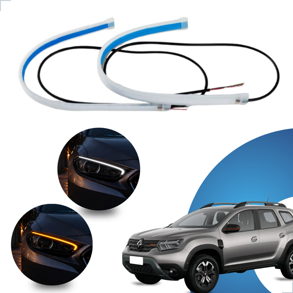 Kit Fitas Led DRL Farol + Seta 12v 45cm Duster 2011 2012 2013 2014 2015 2016 2017 2018 ATÉ 2022