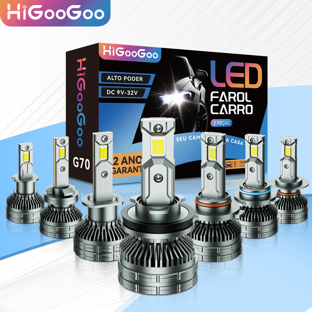 HiGooGoo G70 LED Farol Automotivo 200W 40000LM 6500K H1 H3 H4 H7 H11 HB3 9005 HB4 9006 H27