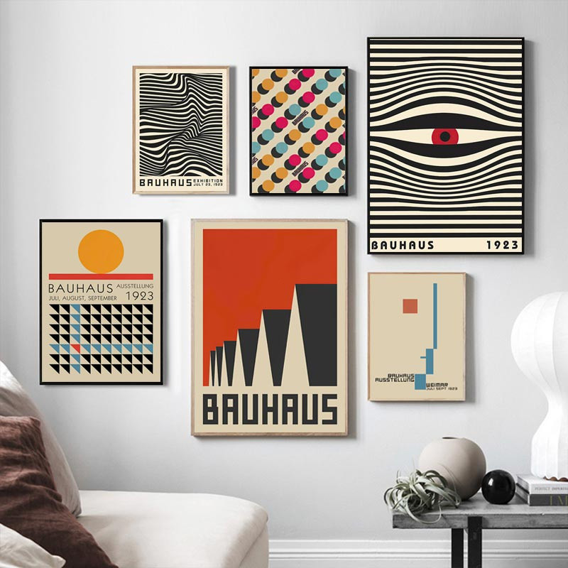 UIRBON Arte Da Parede Impressão Cartaz Linhas Abstratas Bauhaus Geometria Listra Cartazes Vintage Nordic