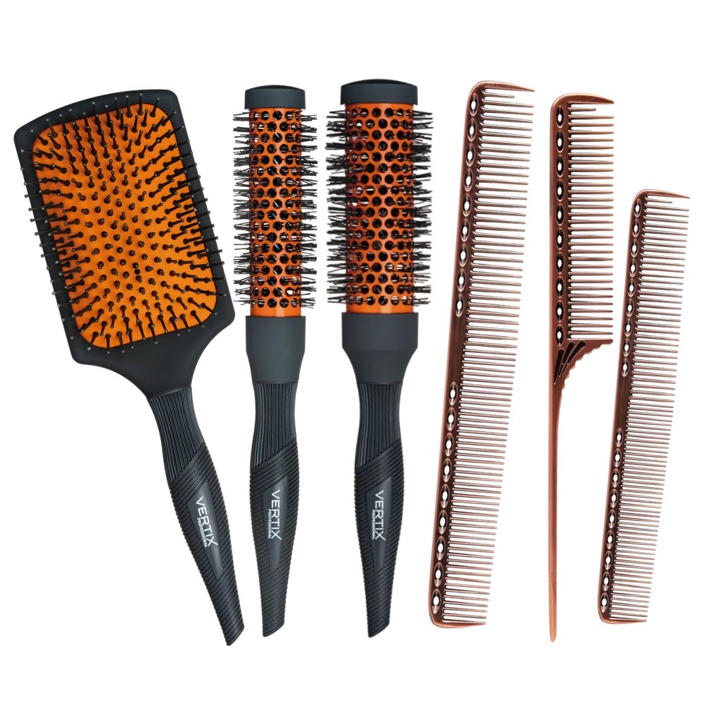 2 Escova Grey Cerâmica 25/33MM+Raquete+3 Pentes Metal Vertix