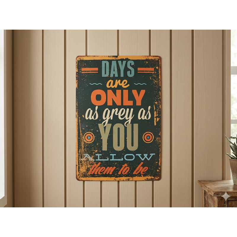 Placa decorativa Days grey - impressão em metal – chapa de aço pintada