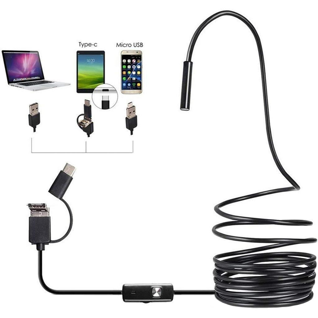 Endoscópio, Câmera de Inspeção USB Tipo-C 3 em 1, 6 Luzes LED Ajustáveis, Câmera de Inspeção Borescope, para Celular And
