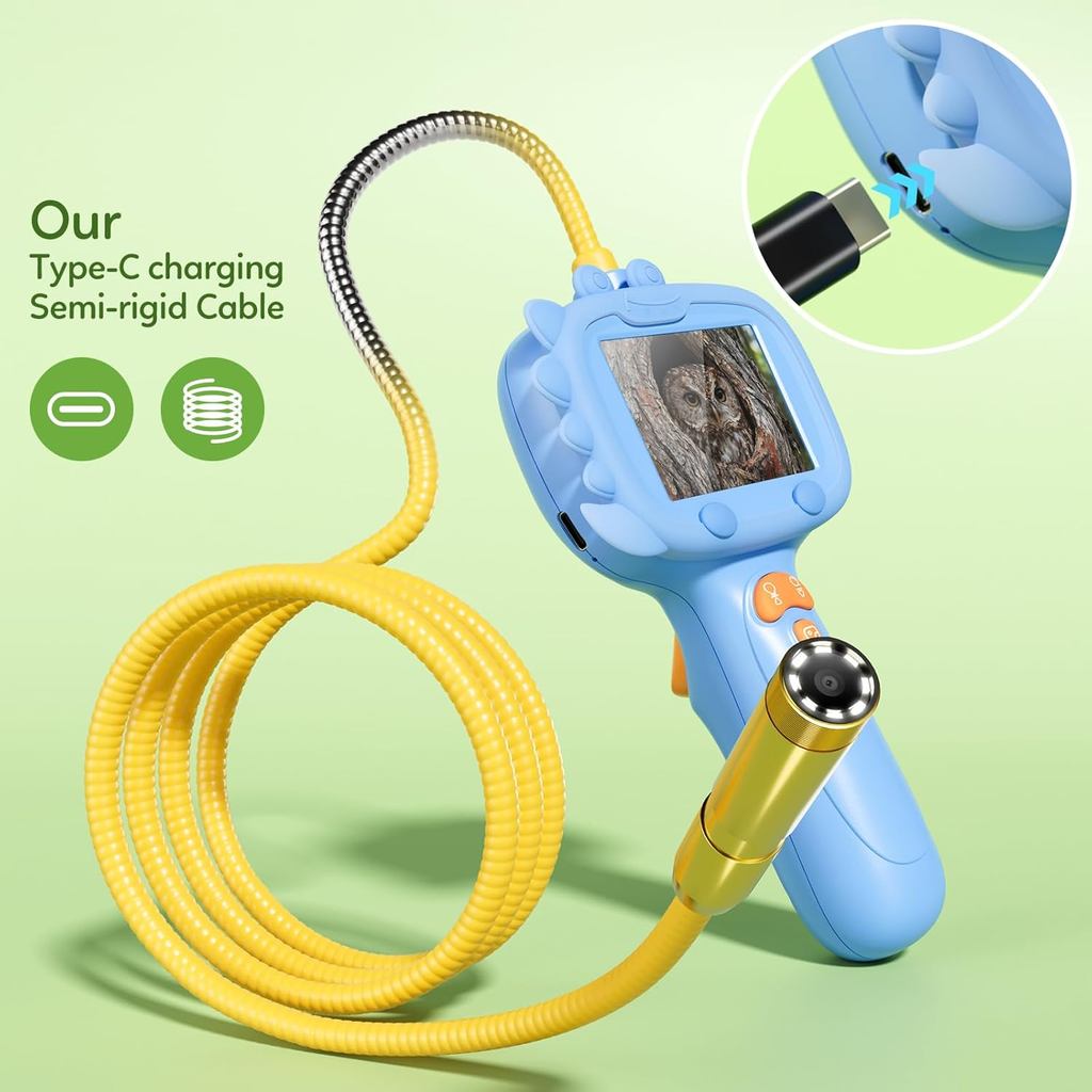 Câmera de Brinquedo Borescope para Crianças com Luz para Meninos e Meninas de 4 a 10 Anos, Presente de Aniversário, Reca