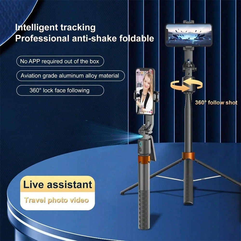 AI Face Tracking Tripé Selfie Stick, 1.8 m retrátil, rotação de 360 graus, controle de gestos, Design Anti-vibração, con