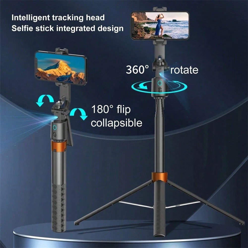 AI Face Tracking Tripé Selfie Stick, 1.8 m retrátil, rotação de 360 graus, controle de gestos, Design Anti-vibração, con