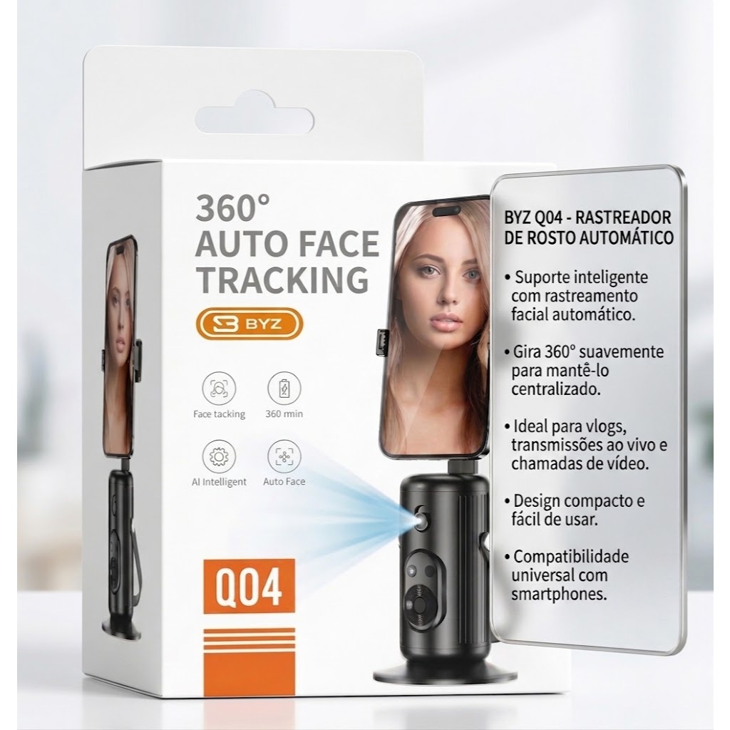 Suporte Celular Inteligente BYZ-Q04 360° Auto Face Tracking - Rastreador Automático de Rosto com IA - Robô Cameraman par