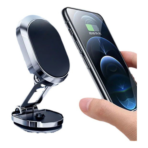 Novo suporte magnético dobrável para telefone para carro em liga, suporte magnético giratória de 360 ​​°