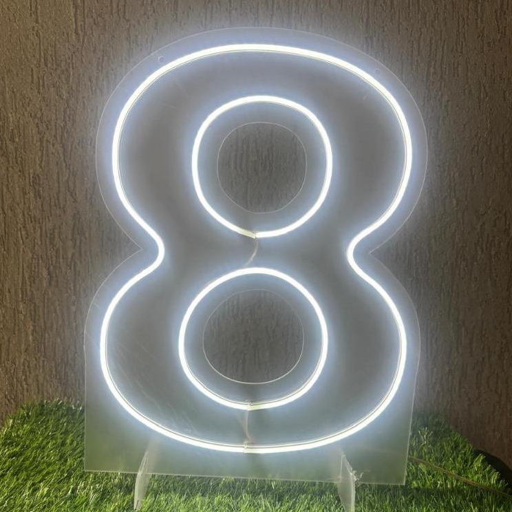 Painel Led Neon Números 0 a 9 Acrílico Cristal Com 50cm Altura Acrílico 3mm