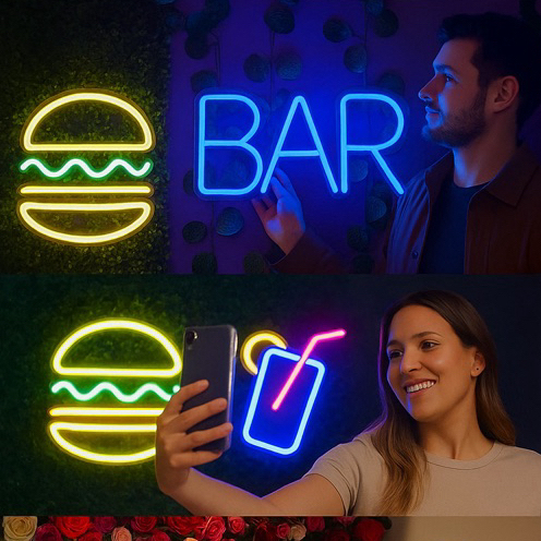 Painel neon led Personalizado com acrilico cristal, colorido ou espelhado vários tamanhos