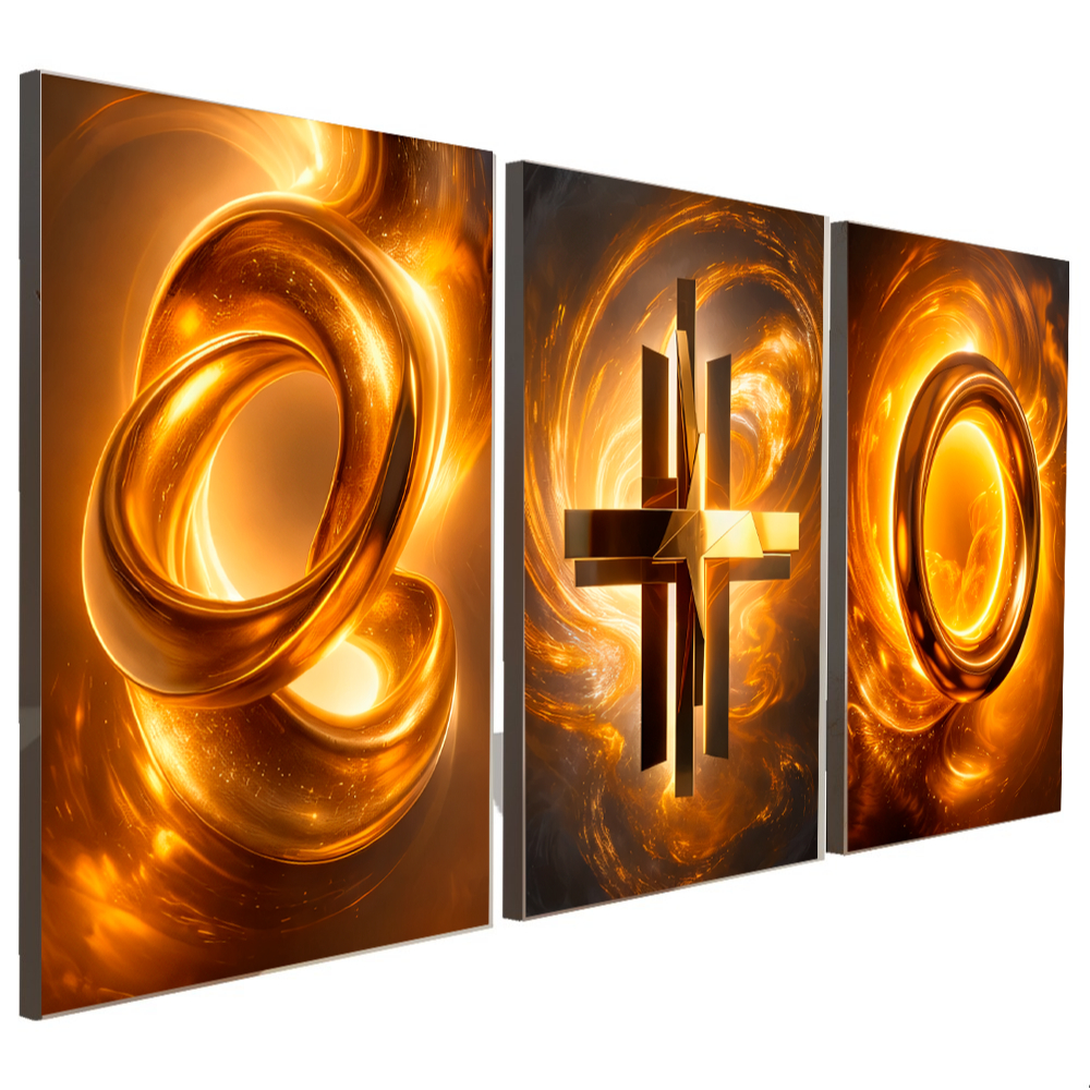 Quadros Decorativos 3 Peças Abstrato Formas de Cristal Circular Fluido Laranja Luz Casa Sala Quarto Decoração Hall