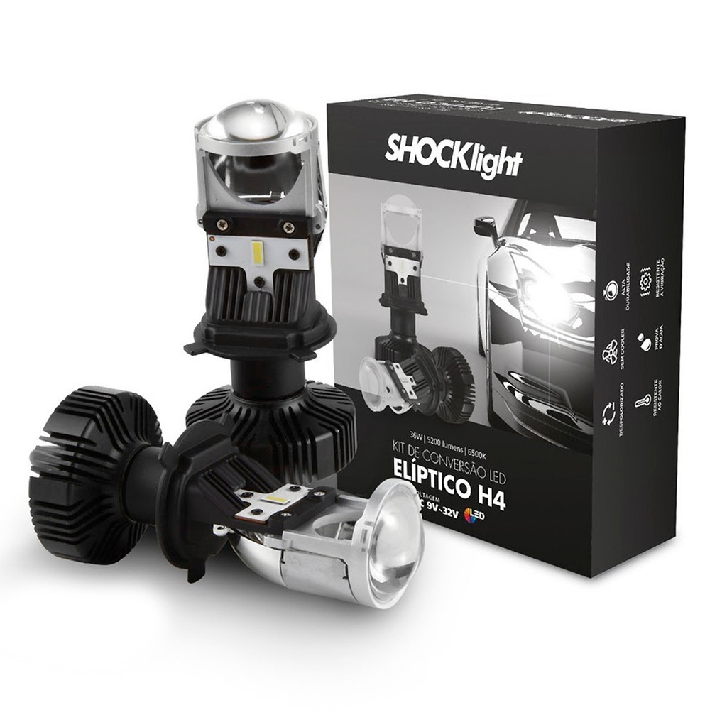 Par Lâmpada LED H4 6500K 12V 5200 Lúmens 36w Projetor Canhão Elíptico